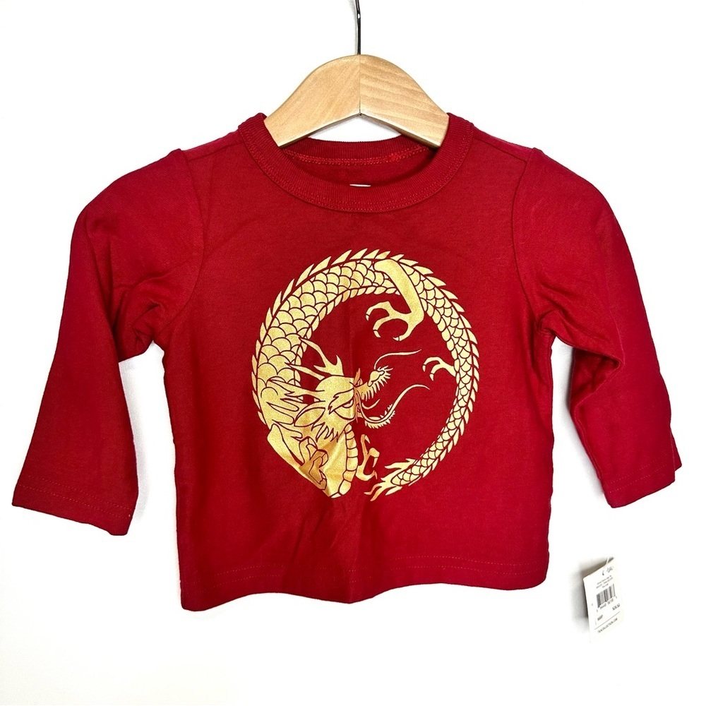 Tea Collection Shinwa Dragon Graphic Tee Long Sleeve Baby Size 3-6 mos